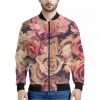 Retro Pink Roses Floral Print Bomber Jacket