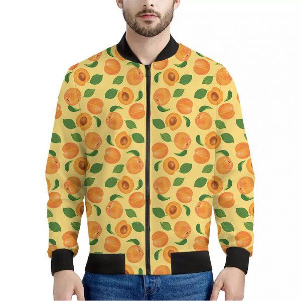 Ripe Apricot Fruit Pattern Print Bomber Jacket