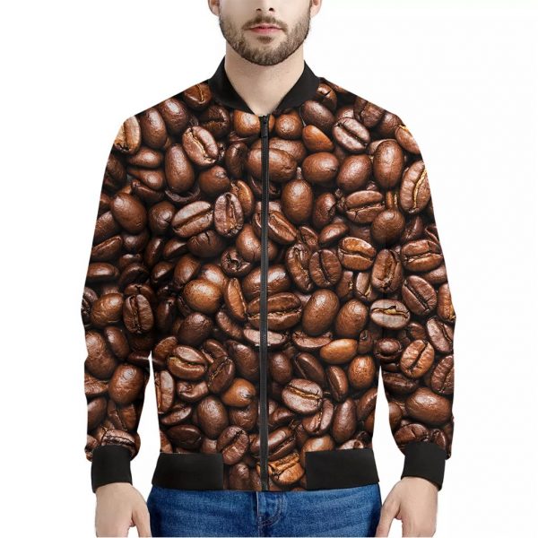 Roasted Coffee Bean Print Bomber Jacket