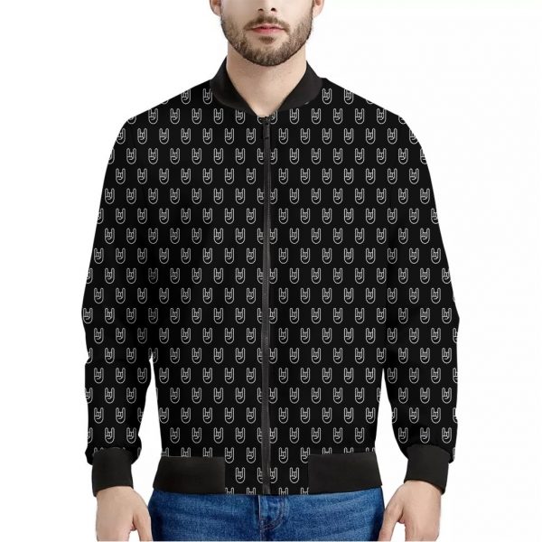 Rock And Roll Hand Symbol Pattern Print Bomber Jacket
