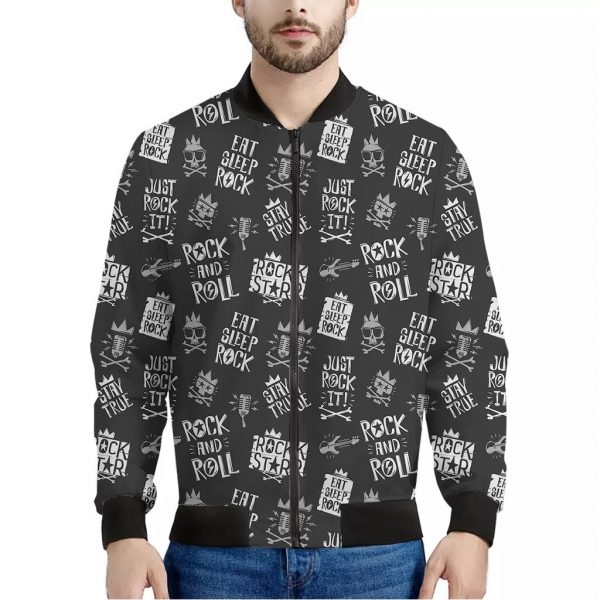 Rock And Roll Music Pattern Print Bomber Jacket