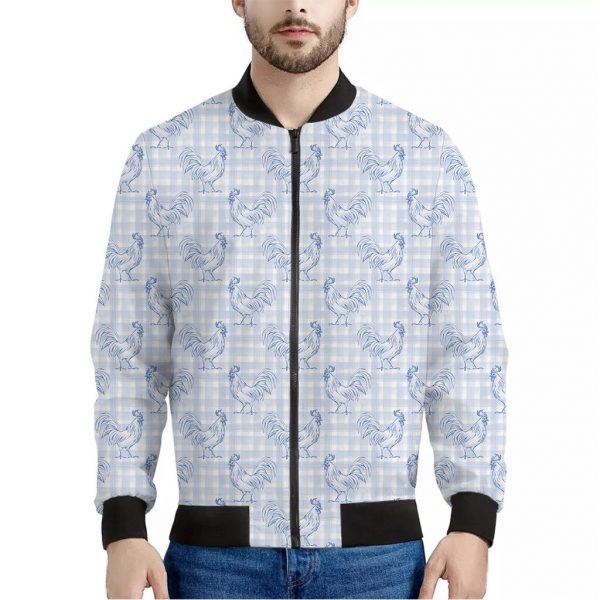 Rooster Plaid Pattern Print Bomber Jacket
