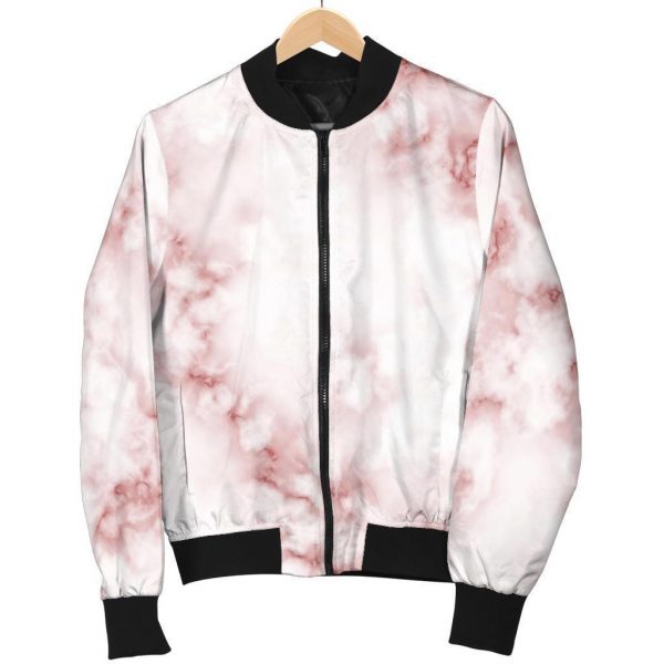 Rose Pink Marble Print Bomber Jacket
