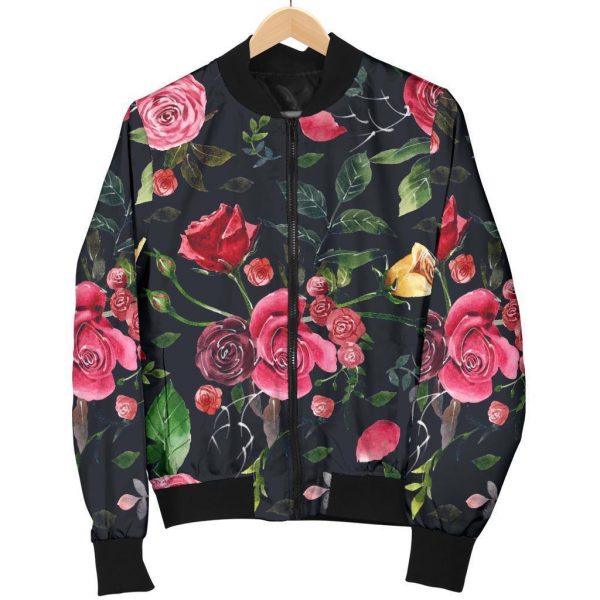 Roses Floral Flower Pattern Print Bomber Jacket