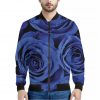 Royal Blue Rose Print Bomber Jacket