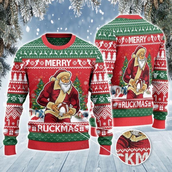 Rugby Lovers Gift Merry Ruckmas All Over Print Sweatshirt
