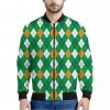 Saint Patrick's Day Argyle Pattern Print Bomber Jacket