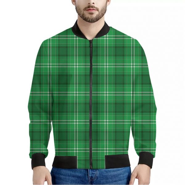 Saint Patrick's Day Tartan Print Bomber Jacket
