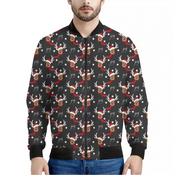Santa Claus Deer Pattern Print Bomber Jacket