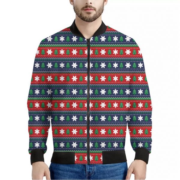 Scandinavian Christmas Pattern Print Bomber Jacket