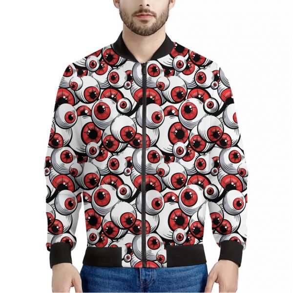 Scary Red Eyeball Pattern Print Bomber Jacket