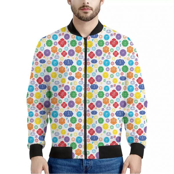 Seven Chakra Symbols Pattern Print Bomber Jacket