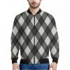 Shadow Grey Argyle Pattern Print Bomber Jacket