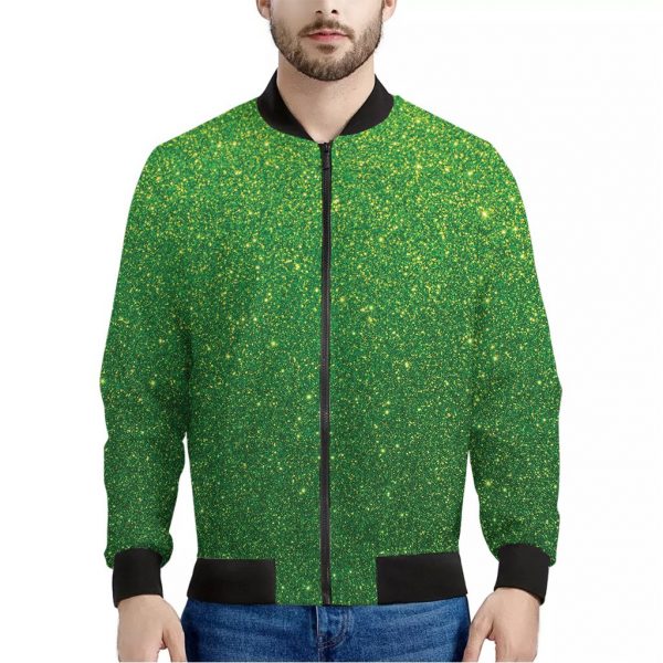 Shamrock Green Glitter Texture Print Bomber Jacket
