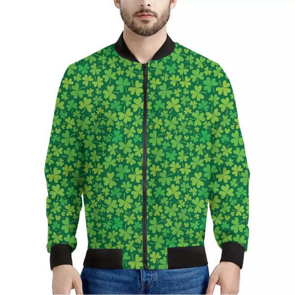 Shamrock Leaf St. Patrick's Day Print Bomber Jacket