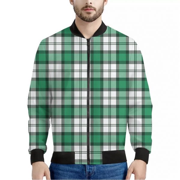 Shamrock St. Patrick's Day Tartan Print Bomber Jacket