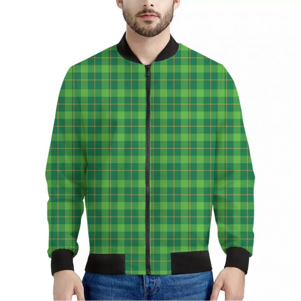 Shamrock Tartan St. Patrick's Day Print Bomber Jacket