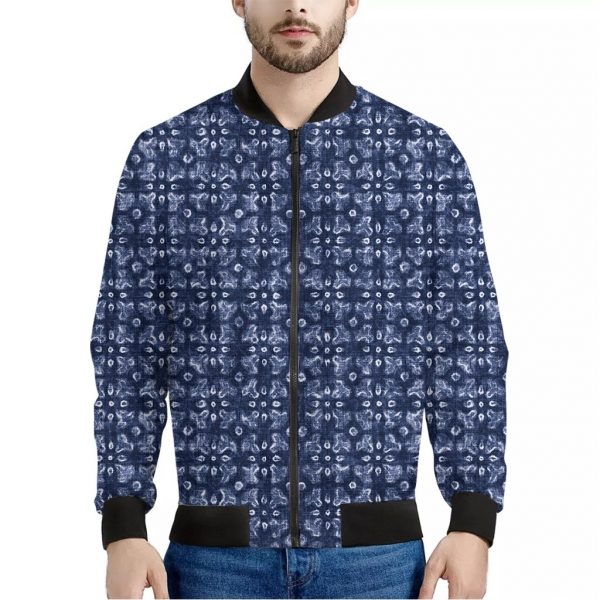 Shibori Floral Pattern Print Bomber Jacket