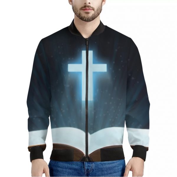 Shining Holy Bible Print Bomber Jacket