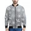 Silver And White Snowflake Pattern Print Bomber Jacket