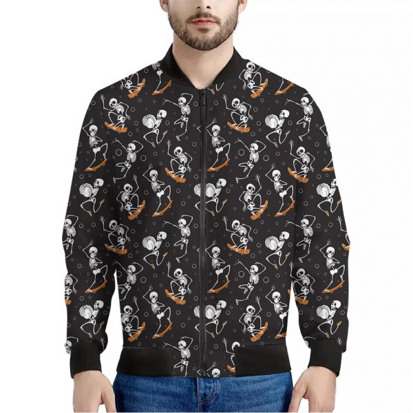 Skateboarding Skeleton Pattern Print Bomber Jacket