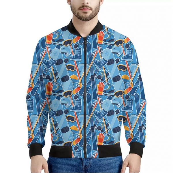 Skiing Equipment Pattern Print Bomber Jacket