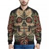 Skull And Roses Tattoo Print Bomber Jacket