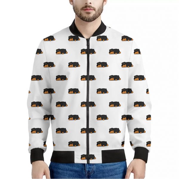 Sleeping Rottweiler Pattern Print Bomber Jacket