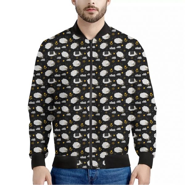 Sleeping Sheep Pattern Print Bomber Jacket