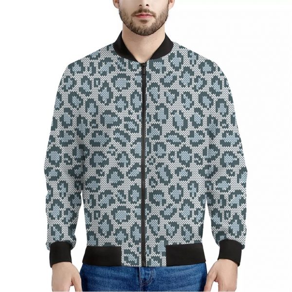 Snow Leopard Knitted Pattern Print Bomber Jacket