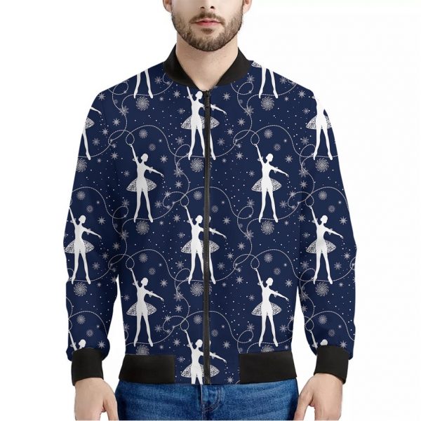 Snowflake Ballet Pattern Print Bomber Jacket
