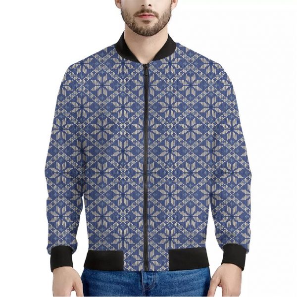 Snowflakes Knitted Pattern Print Bomber Jacket