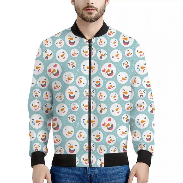 Snowman Emoji Pattern Print Bomber Jacket