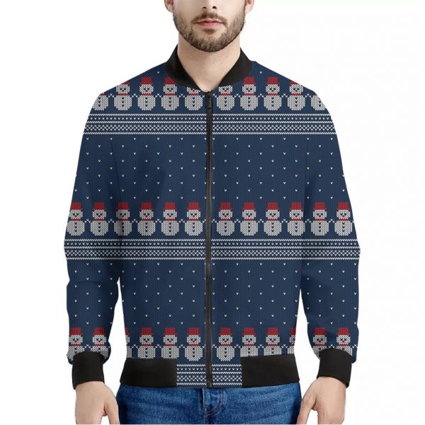 Snowman Knitted Pattern Print Bomber Jacket