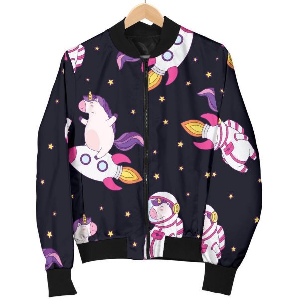 Space Astronaut Unicorn Pattern Print Bomber Jacket