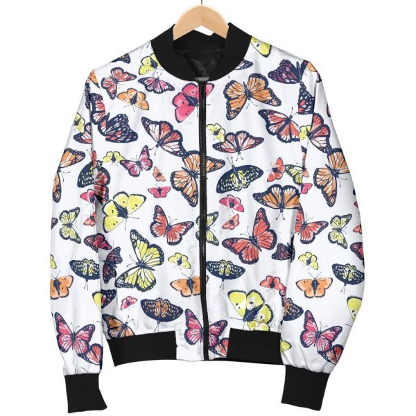 Spring Butterfly Pattern Print Bomber Jacket