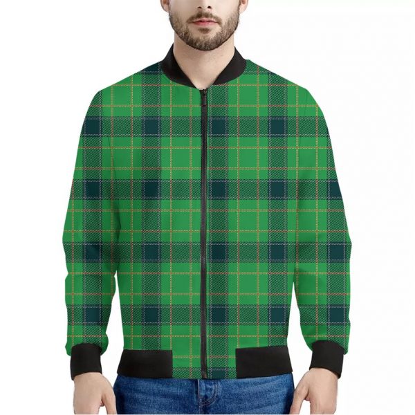 St. Patrick's Day Scottish Plaid Print Bomber Jacket