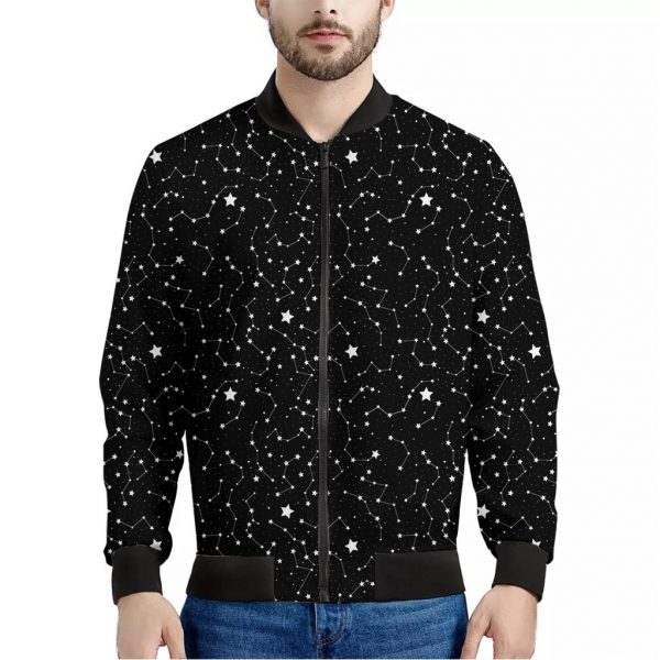 Star Constellations Pattern Print Bomber Jacket