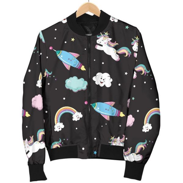Star Space Unicorn Pattern Print Bomber Jacket