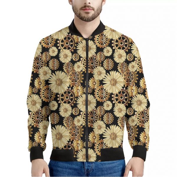 Steampunk Chamomile Pattern Print Bomber Jacket