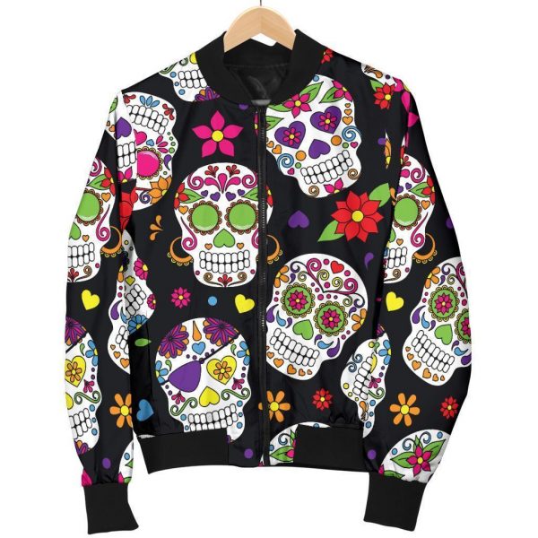Sugar Skull Pattern Print Bomber Jacket