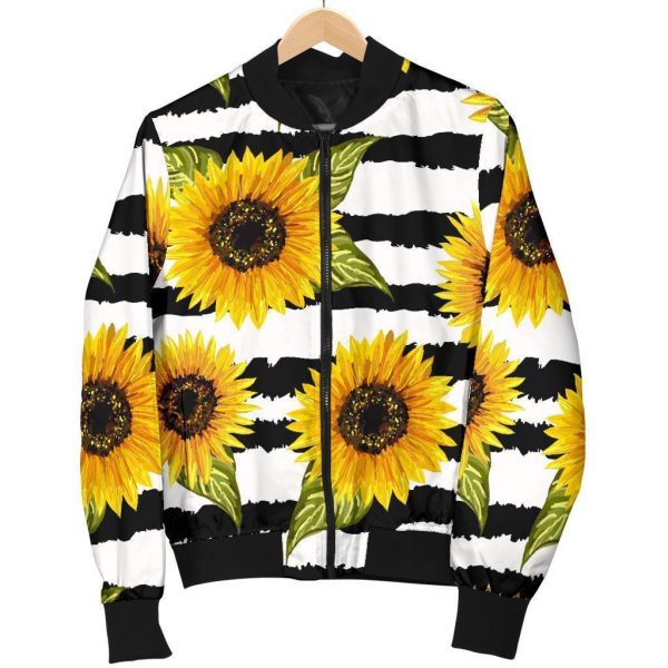 Sunflower Striped Pattern Print Bomber Jacket