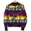 Sunset Hibiscus Palm Tree Pattern Print Bomber Jacket