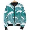 Surfing Wave Pattern Print Bomber Jacket