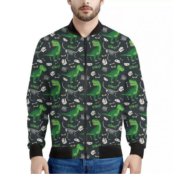 T-Rex And Dino Fossil Pattern Print Bomber Jacket