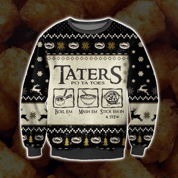 Taters Potatoes 3D All Over Printed Ugly Christmas Sweatshirt