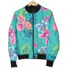 Teal Aloha Tropical Pattern Print Bomber Jacket