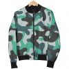 Teal And Black Camouflage Print Bomber Jacket