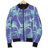Teal Palm Tree Pattern Print Bomber Jacket