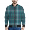 Teal Plaid Pattern Print Bomber Jacket